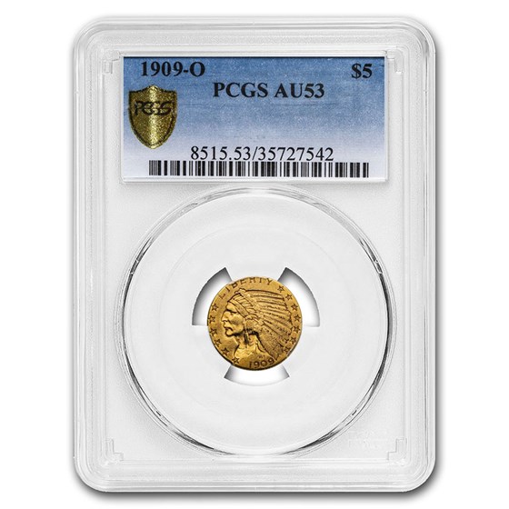 1909-O $5 Indian Gold Half Eagle AU-53 PCGS 1909-O $5 Indian Gold Half Eagle AU-53 PCGS